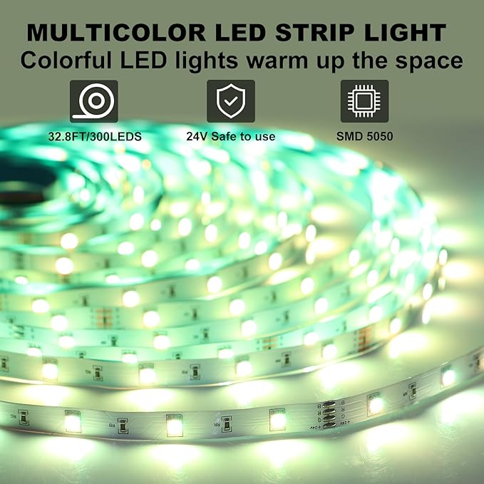SUPERNIGHT 131.2FT Led Light Strips, 4 Rolls of 32.8FT 5050 300 Led Strip RGB, Color Changing Led Rope Lights, TV LED Backlight Decor, Led Tape Light for Bedroom, Party