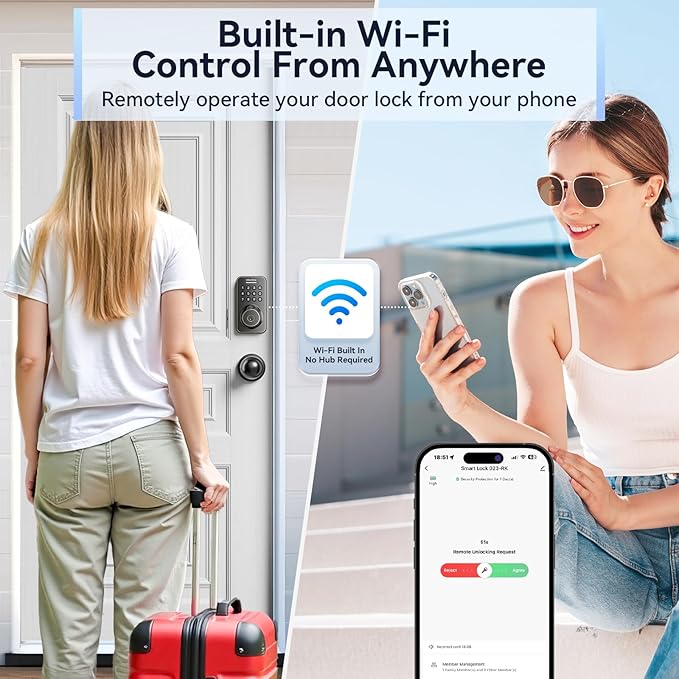 Keyless Entry Door Lock with Handle Set - Built-in WiFi (Oil Rubbed Bronze)