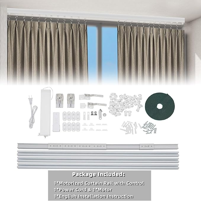 Electric Curtain Track, Retractable Motorized Curtains Rod From 7-13.78ft, Automatic Curtain Opener with controller/Voice Control, Smart Curtains System for I-Rrail and U-Rail (For 7-13.78ft)