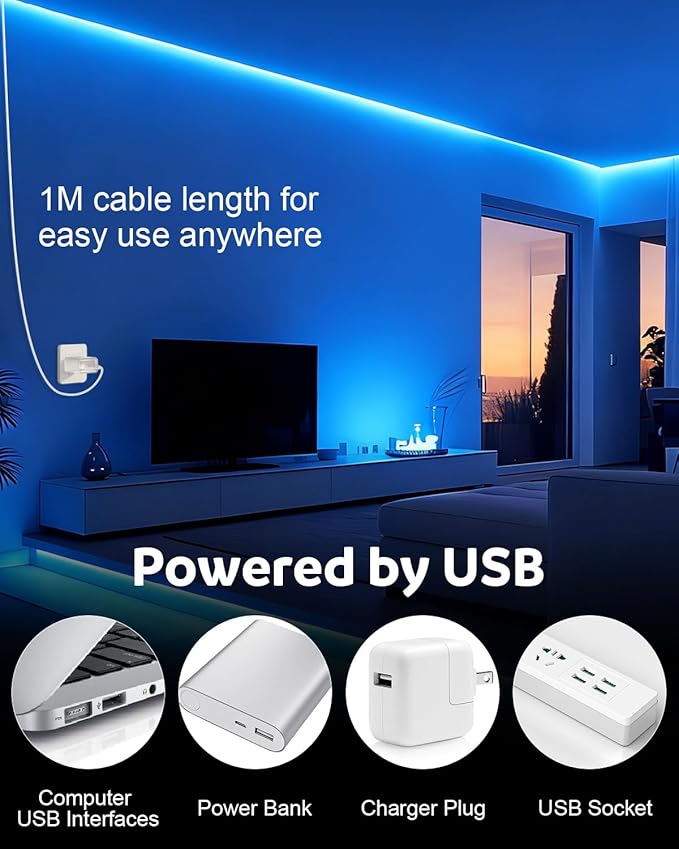 Aclorol LED Strip Lights 5V USB 6.56FT/2M 640 LEDs Blue Indoor Rope Lights for Bedroom Not Waterproof IP20 CRI85+ Flexible LED Light for TV Backlight Living Room Party DIY Lighting