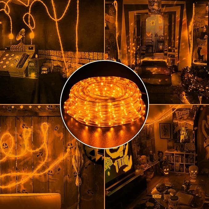 WYZworks 216LEDs, 20ft LED Outside Rope Lights, Waterproof Permanent Outdoor ETL Certified Connectable Clear Tube, Christmas Palm Tree Holiday Decorative Landscape Patio Accent Lighting - Orange