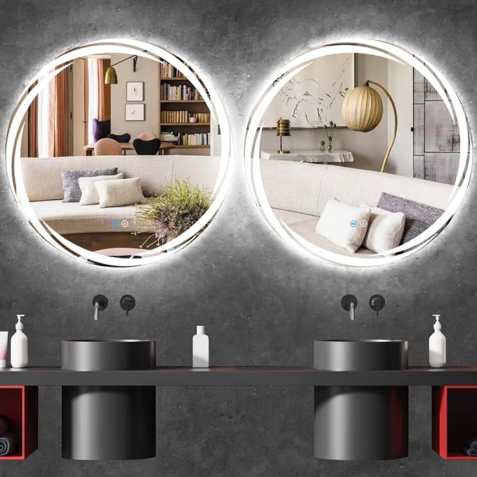 30 Inch Whirlwind Round LED Mirror with Backlit Round Lighted Vanity Mirror for Bathroom Wall Mounted 30 Inch LED Circle Mirrors with Lights Smart Memory 3 Color Dimmable AntiFog