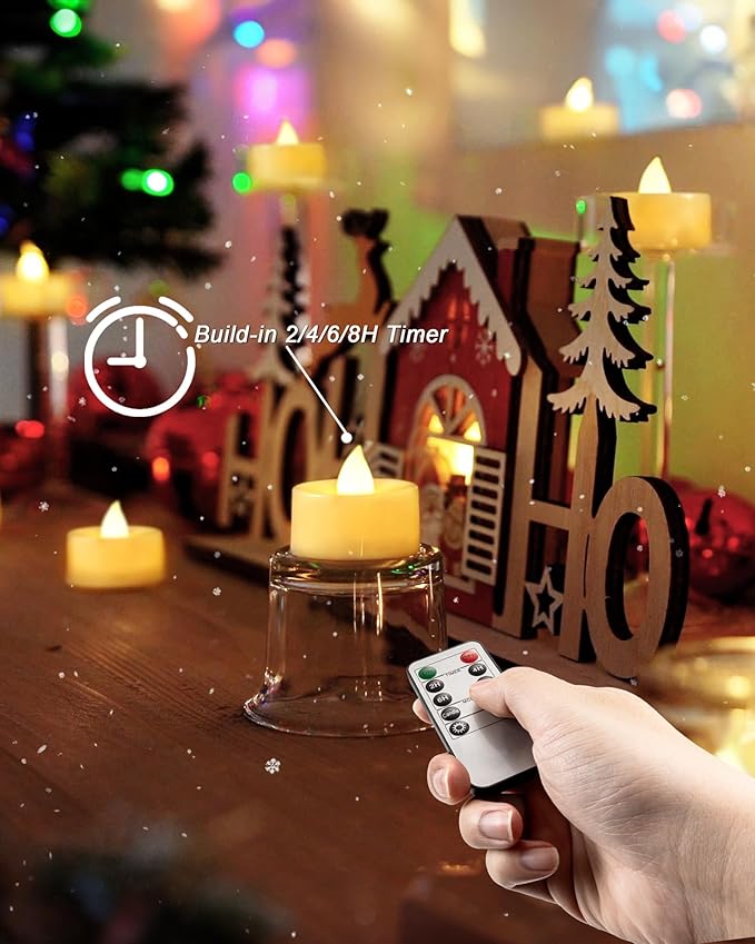 BEICHI Remote Candles, 12 Pack Timer Candle, Flameless Tea Lights Candles Battery Operated, Flickering LED Tea Lights, Timer Battery Votive Candles- Warm White- Ivory Base