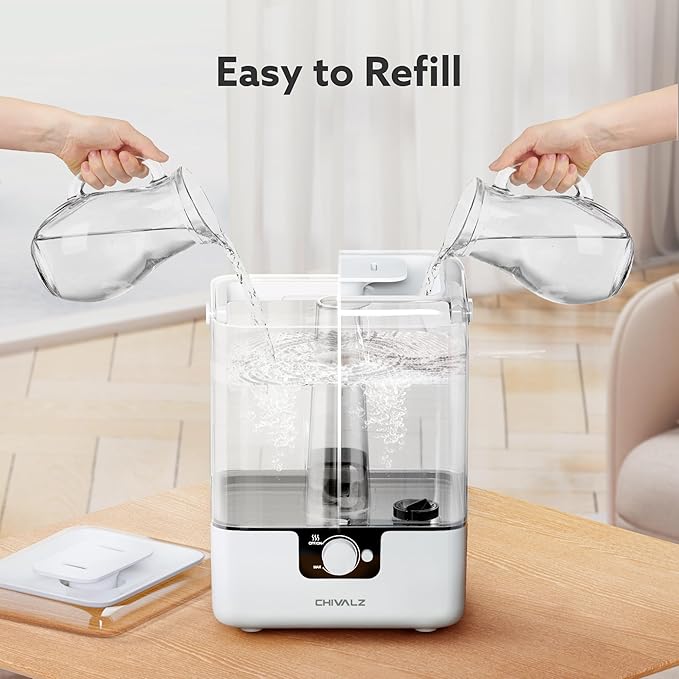 CHIVALZ Humidifiers for Bedroom Large Room Home, 6L Cool Mist Humidifier for Baby and Plant, Oil Diffuser, Top Fill Humidifier with Night Light, Quiet 26dB, Up to 50H, White 1Pack