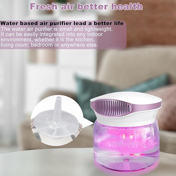 Water Air Purifiers for Home, Variable Speed Air Washer Aroma Diffuser, Quiet Rainbow Air Purifier with Water, Air Washer Humidifier, Essential Oils Fresher With Night Light for Home, Bedroom, Purple