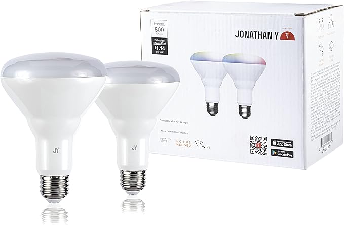 JONATHAN Y BLB2001A-SET2 Smart BR30 Dimmable Light Bulb, Dimmable Color Changing LED, Alexa, Google Home Assistant Compatible, No Hub Required, Set of 2