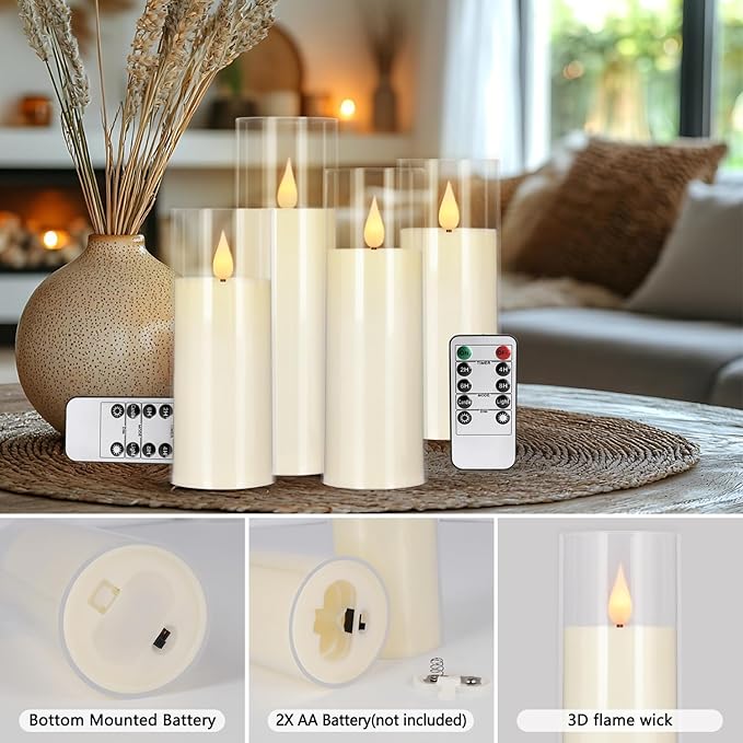 24-Pack LED Flameless Candles(14/16/18cm) with 4 Timers Remote - 3D Flickering Flame, Clear, Perfect Decor for Home & Events.