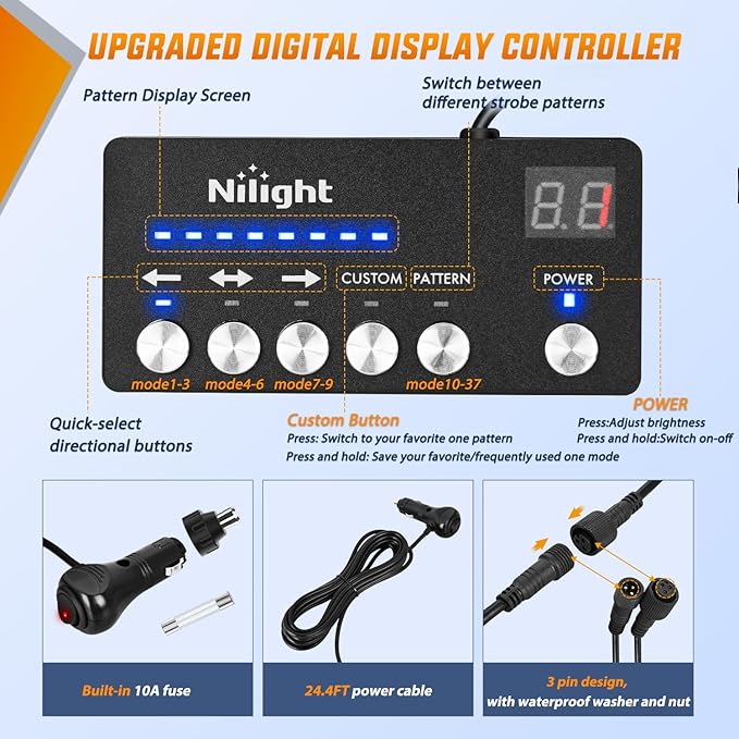 Nilight 49 Inch Emergency Strobe Light Strips with Controller, 288LED Flashing Warning Hazard Safety Rear Window Tailgate Lights for Truck Trailer Construction Plow Pickup Tow SUV Vehicles, Red Blue
