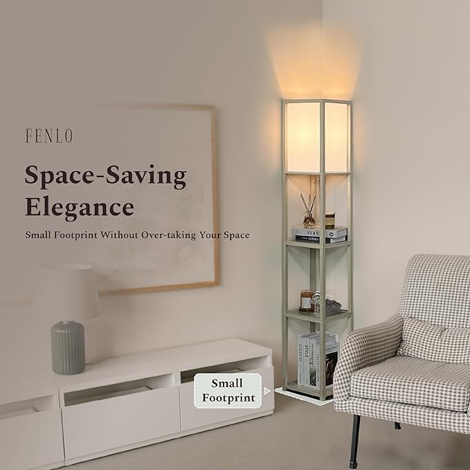 FENLO Floor Lamp with Shelves – Tall Standing Lamp with Tempered Glass Tiers – Modern Minimalist Floor Lamp for Bedroom, Living Room, or Corner Fina