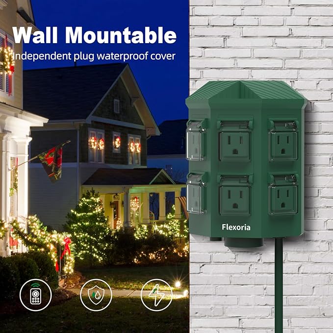 Outdoor Power Stake Timer, Remote Control Dusk to Dawn Light Timer, 6FT Extension Cord Waterproof, 6 Grounded Outlets for Graden and Yard Decorations, ETL Listed (6 FT)