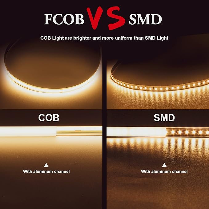 COB LED Strip Lights, Dotless LED Lights with Remote& App, 49.2ft Warm White 2700K Super Bright Dimmable 24V Flexible LED Tape Light,Kitchen Cabinet,Office,Stairs,Shelf Indoor Lighting.