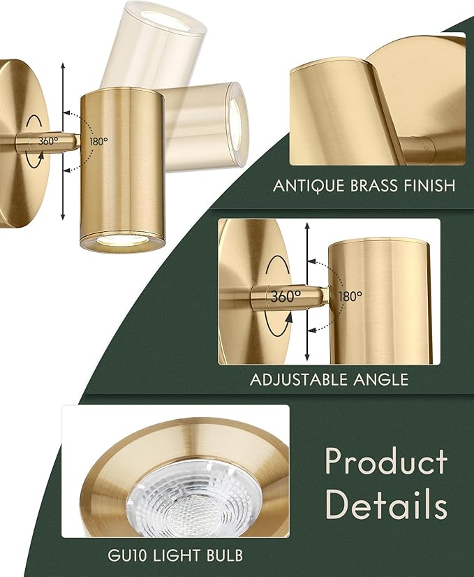 Gold Wall Sconce, Modern Wall Light Fixture, LED Track Lighting with GU10 Bulb for Bedroom Entryway Bathroom Kitchen,CKSL4830-1W-BB-B