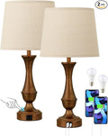 Seealle Upgraded Touch Lamps for Night Stands Set of 2 - Bedside Lamps with USB C+A, 3 Way Dimmable for Bedroom Living Room End Tables Office (Brown&Oat)