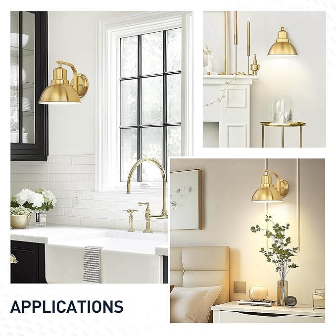 zeyu Vintage Wall Sconce Lighting, Indoor Barn Wall Lamp for Bedroom Living Room, Metal Dome Shade in Brushed Gold Finish, ZY24-1W BG