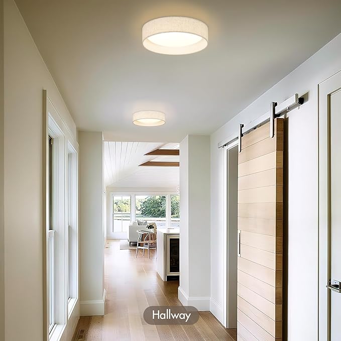 Modern Linen LED 13 Inch Ceiling Light Fixture with 24W 5CCT, Set of 2, Flush Mount Low Profile Room Lamp, Dimmable Minimalist Lighting for Bedroom, Kitchen, Hallway, Closet, Entryway, 2 Pack