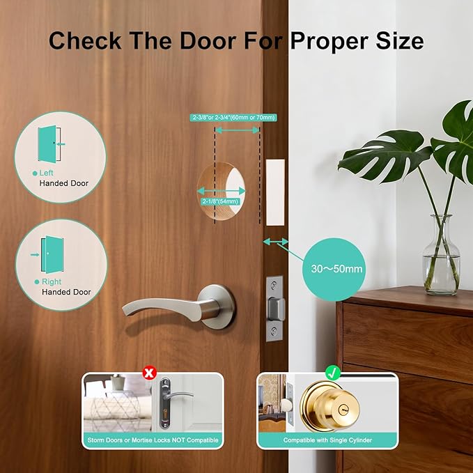 52HZ Fingerprint Door Knob with Lock, 3 in 1 Smart Finger Print Door Lock, Auto Lock, Tuya App Control & Key, Biometric Thumbprint Door Locks for Bedroom, Garage, Home & Office, Matte Black