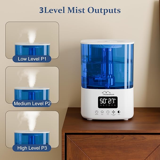 Smart Humidifiers for Bedroom, Top Fill 4L Cool Mist Air Humidifier for Large Room, Essential Oil Diffuser App Control, Fast Symptom Relief, Nightlight, 12H Quiet Runtime for Baby, Plant