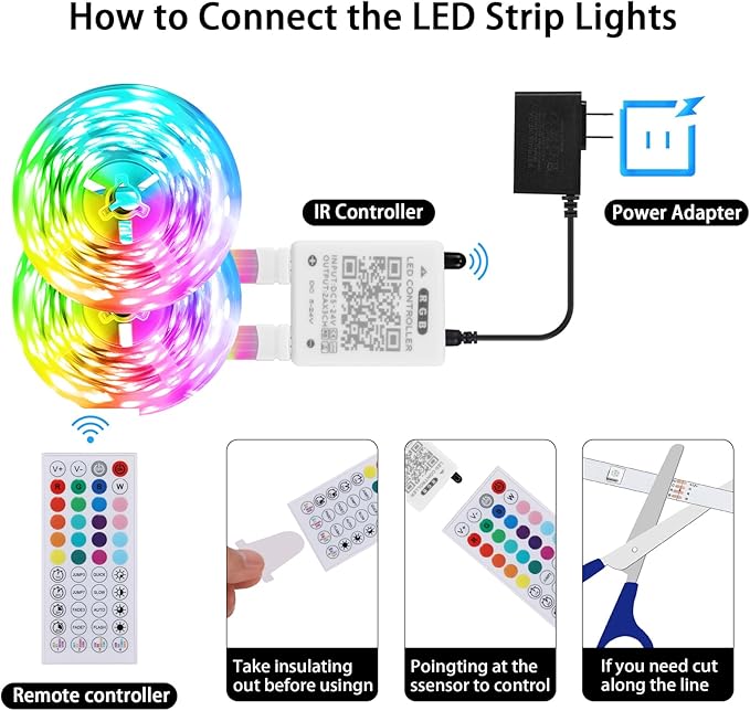 Led Lights for Bedroom 100ft, Led Strip Lights, Music Sync Color Changing Led Lights with APP and 44 Keys Remote Control, Rope Lights, RGB Led Light Strips for Room Decor(50ft*2)