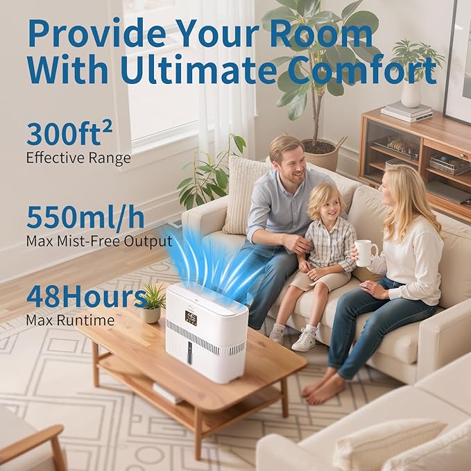 Smart Evaporative Humidifiers for Bedroom, Living Room, Nursery, Large Room up to 300 ft², 5L Tank, Max 48H Runtime, Mist-free Top Fill Humidifier for Baby, Plants, Easy to Clean