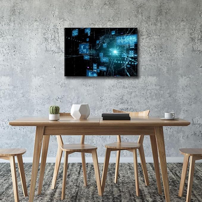TUMOVO Technology Digital Art Wall Art for Living Room CPU Concept Canvas Wall Art Virtual Space Pictures Posters Modern Wall Decor Art for Bedroom Office Paintings Framed Ready to Hang, 18x12in