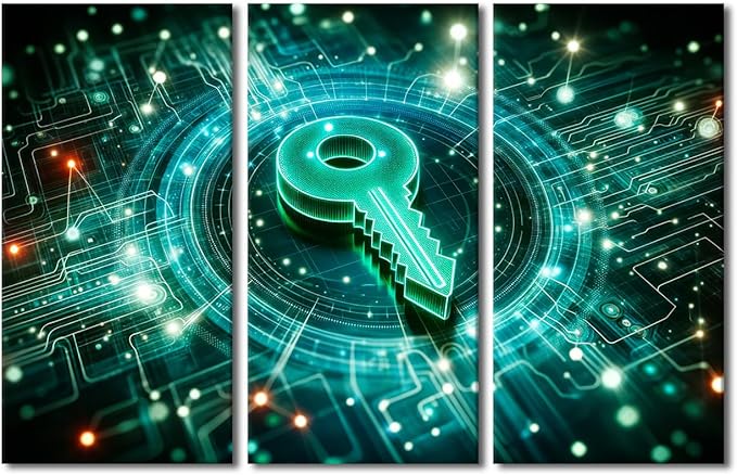 TUMOVO 3 Pieces Artificial Intelligence Wall Art Key Icon on Digital Circuit Board Background Pictures Print On Canvas for Living Room Bedroom Wall Decoration, Ready to Hang, 42" Wx28 H