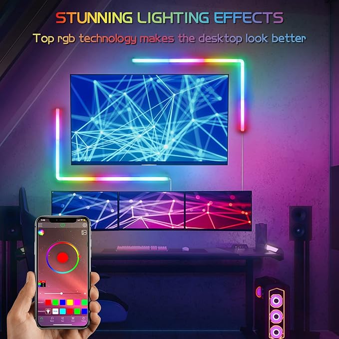 Torchlet Smart RGB Wall Light, Home Decor LED Light Bars for Gaming and Streaming, Music Sync and Ambiance Glide Lights with 256 Dynamic Scenes, 6 Pcs and 2 Corner