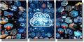 LSIUHWUWI 3 Pieces Wall Art for Living Room Cloud Computing Concept Communication Network Prints for Home Wall Decor, Posters for Home Hotel Wall Decoration, Framed Ready to Hang, 16x24inchx3