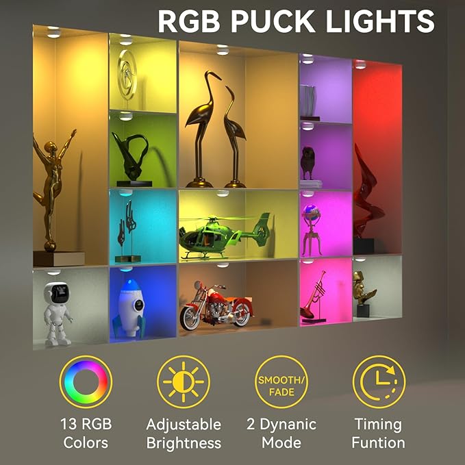 LED Puck Lights with Remote Control, Under Cabinet Lighting Stick on Tap/Push Lights, Battery Operated Closet Lights, Wireless Led Wall Light for Bedroom, Under Counter Light for Kitchen,2 Pack