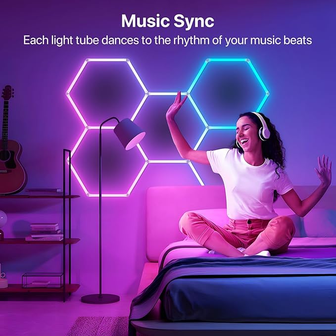 HYPERLITE Hexagon Garage Lights: 8 Grid Hexagon LED Lights with Music Sync Mode, App & Remote Control, Multi-Color Honeycomb Light for Gaming Room, Gym, Garage