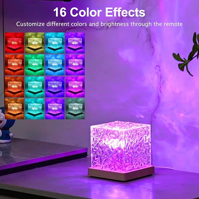 Ocean Wave Projector Light, Mood Lighting Ambient Lighting Luminorthe Cube Northern Lights Projector with 16 Colors and Dynamic Ripple Effect for Living Room Bedroom Decor - 4.5"