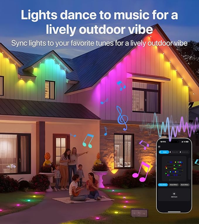 150FT RGB+IC LED Permanent Outdoor Lights: Eave Lights with Smart APP & Remote Control, 72 Scene Modes, Waterproof IP65 for Holiday Christmas Decorations