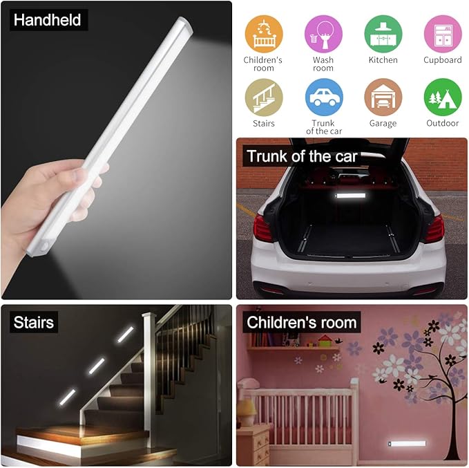 54-LED Motion Sensor Cabinet Light,Under Counter Closet Wireless USB Rechargeable Kitchen Night Lights,Battery Powered for Wardrobe,Cabinet,Cupboard（Warm Light）-2Pack