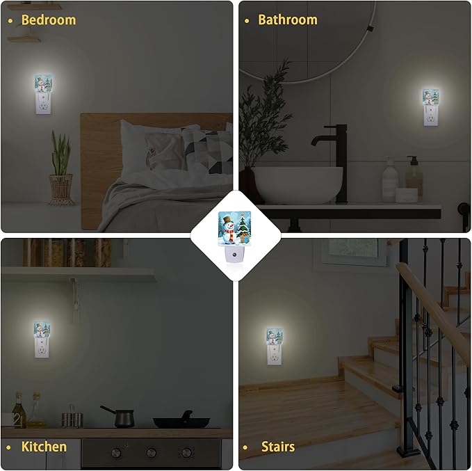 Christmas Night Light, Snowman Night Lights Plug Into Wall with Dusk to Dawn Sensor Wall Lamp, Nightlights for Bedroom, Bathroom, Hallway, Kitchen, Gifts Ideal for Girls Women
