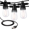 Brightech Ambience Pro USB Powered String Lights - 24 Ft Commercial Grade Waterproof String Lights, Outdoor Shatterproof Patio Lights for Camping, Christmas, Backyard, Porch - 1W LED Soft White Light