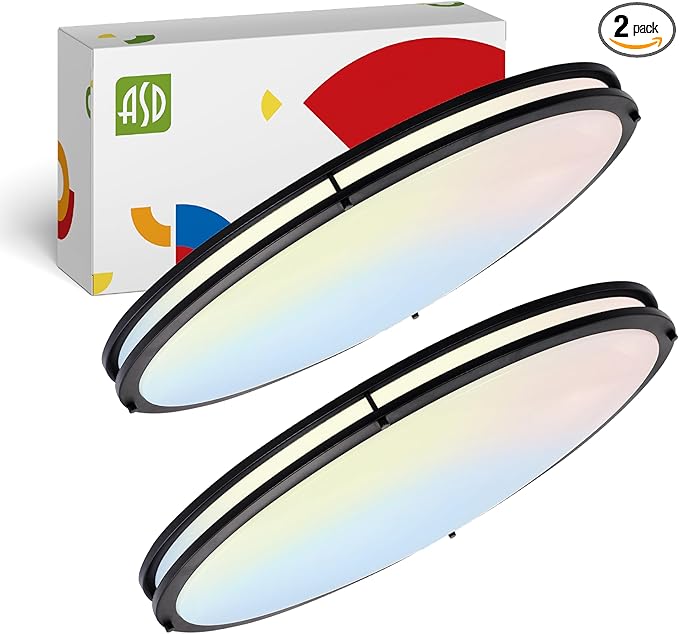 ASD LED 32" Oval Flush Mount Lighting, Close to Ceiling Light Fixture | 3CCT, Dimmable, Energy Star, ETL Listed | 45W 3750LM 3000-5000K 100-277V | Low Profile Double Ring Lamp | Black, 2 Pack