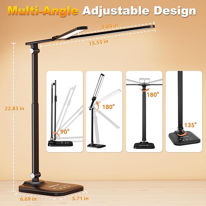 LED Desk Lamp for Office Home, Height Adjustable Architect Desk Light with USB Adapter, Stepless Dimming Desk Lamp Light for Reading, Study, Workbench