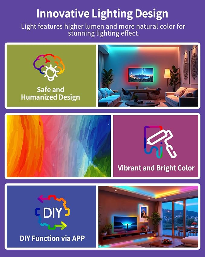 RGB+IC LED Strip Lights, Smart Bluetooth LED Light for Bedroom, Color Changing LED Strips with 44 Scene Modes, Segmented Control, for Room, Party, Festival, Gathering (105ft)