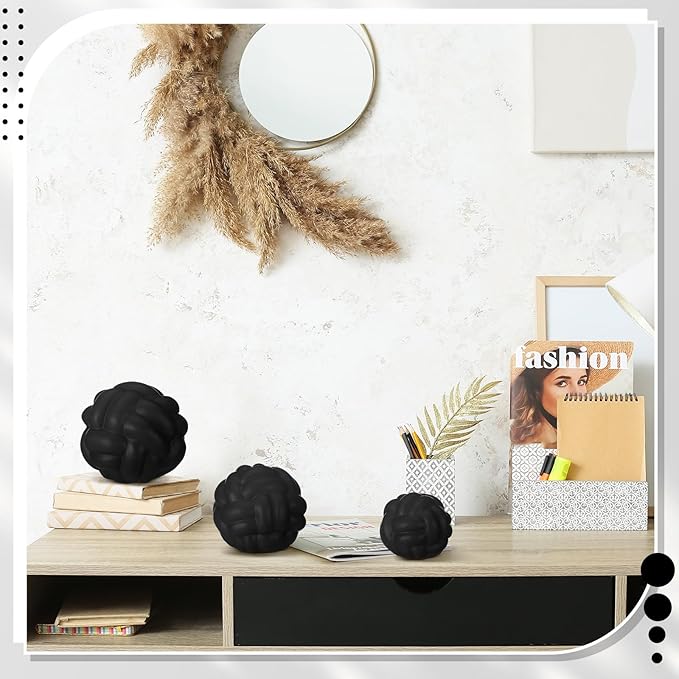 Wenqik Matte Black 3 Pcs Knot Decor, Chain Link Coffee Table Bookshelf Decor Accents, Entry Table Ceramic Aesthetic Minimalist Decorative Objects for Modern Home Living Room Decoration 3 Sizes