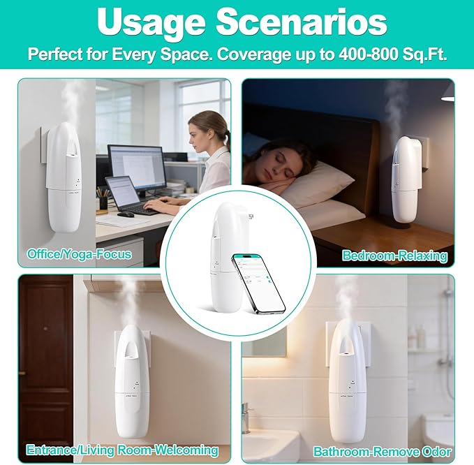 Plug-in Waterless Essential Oil Diffuser, 400-800 Sq.Ft Smart Nebulizing Scent Air Machine with App Control (Bluetooth), 100ml Capacity, Leak-Proof & Residue-Free, for Home, Hotel, Office, Spa