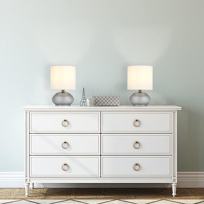 Catalina Lighting 18581-00 Caden Mini Reading Lights, Touch Accent Lamps for Office, Dorm, or Bedroom, Reading Light Nightstand Lamp, LED Bulb NOT Included, 9.25", Silver, Set of 2