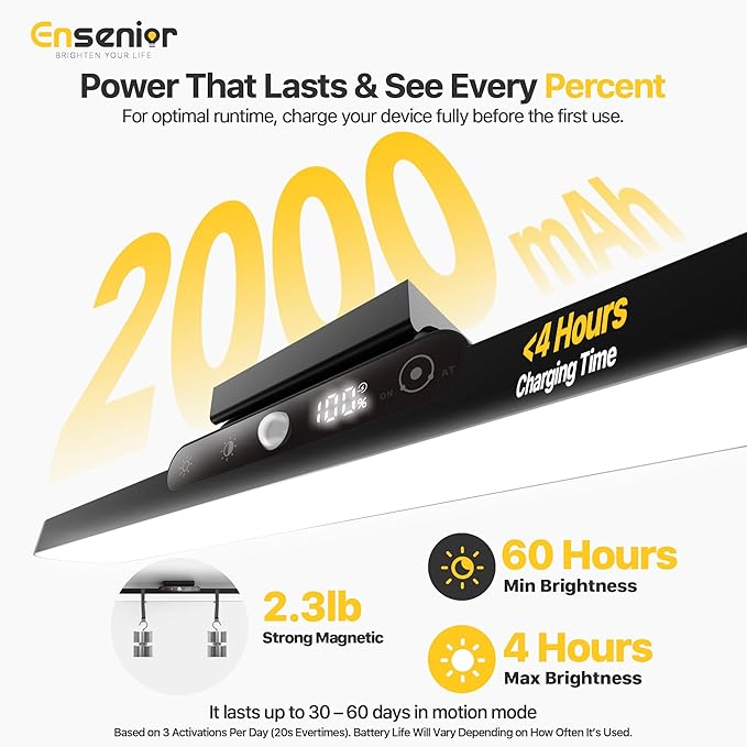 Ensenior Light Bar, 14 inch Rechargeable Under Cabinet Motion Sensor Lighting with Stepless Dimming Magnetic 3CCT Remote 2000mAh, Motion Sensor Light Indoor for Kitchen, Vanity Mirror, Closet, 2 Pack