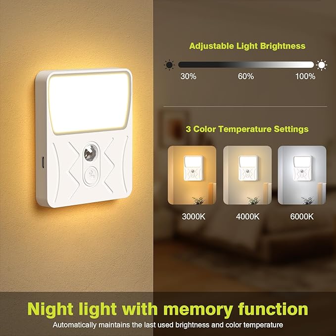 Airand Rechargeable Motion Sensor Night Light, 3 Color Temps LED Stick-On Closet Light with Dusk to Dawn Sensor, Adjustable Brightness for Bedroom, Wall, Kitchen, Stairs, Hallway, 2-Pack