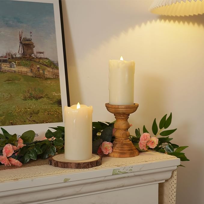 Raycare 6"x3" Dripping Wax Flameless Candles, Battery Operated LED Candles with Remote Control and Timer, Electric Fake Plastic Pillar Candles, Set of 2