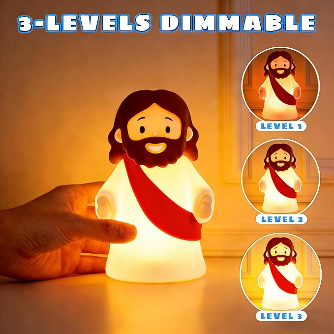 Jesus Night Light Rechargeable Bedside Lamp, Dimmable Silicone LED Religious Gift & Decor, Portable & Cordless for Baptism, Sunday School & Church Gathering Gifts, Christmas and Easter Holiday Gifts