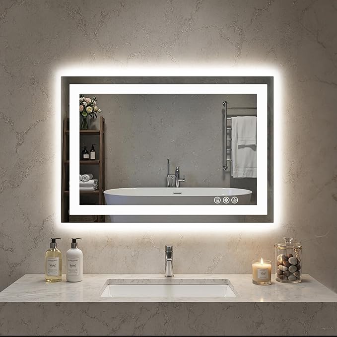 Sweetcrispy 24"x32" Smart Anti-Fog LED Bathroom Mirror with Lights and Front Light & Backlit, 3 Color Temperatures, Dimmable, Memory Function, Rectangle Modern Vanity Mirror