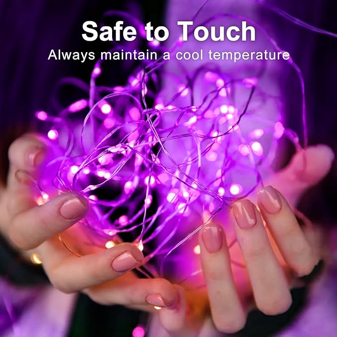 Aogist 100 Pack Fairy Lights 3 Modes 7ft 20 LED Waterproof,Battery Operated Silver Wire Firefly Starry Moon Mini String Lights for Mason Jars Christmas DIY Crafts Wedding Party Bedroom,Purple