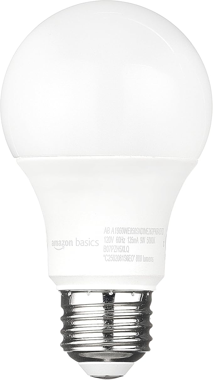 Amazon Basics A19 Dusk to Dawn Sensor LED Outdoor Light Bulb,60W Equivalent,Energy-Efficient 9W,Daylight 5000K,E26 Base,10,000 Hours,2 Count (Pack of 12)