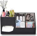 Plus Size Tissue Box Cover-Square Tissue Cover with Side Storage and Tray,Modern Makeup Organizer,PU Leather Tissue Holder Decorative Cube Organizer for Living Room Vanity NightStand Office,Black