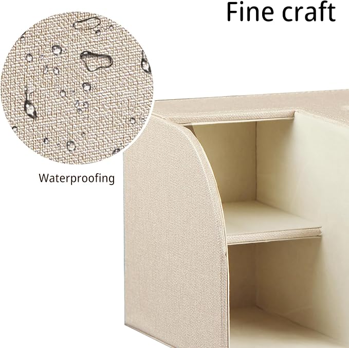 Nightstand Organizer with Tissue Holder,PU Leather Square Tissue Box Cover,Modern Facial Paper Organizer Storage Box for Remote Control,Bathroom,Vanity Countertop,End Table Home Office.Beige