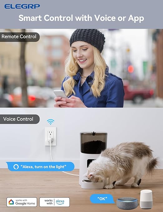 ELEGRP Smart Plug, Smart in-Wall Outlet Compatible with Alexa and Google Assistant, 2.4GHz Wi-Fi Smart Receptacle with Energy Monitoring, No Hub Required, UL Listed, White, 1 Pack